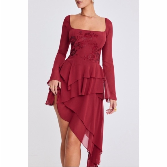 NEW House of CB Mistress Rocks Ruby Crystallised Hanky Hem Dress Medium - Picture 9 of 17